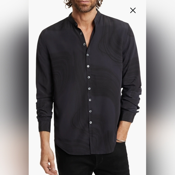 Estill Swirl Print Band Collar ShirtJohn Varvatos - Picture 1 of 9